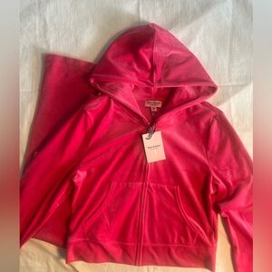 NWT Juicy Couture Velour OG Bling Tracksuit XL Pink  Hoodie Pants Rhinestone